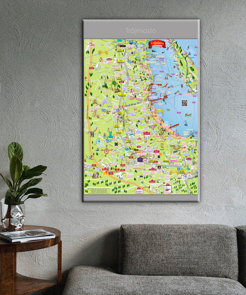 Plakat Trójmiasto Mapa 50x70, 21x30, 30x40, 40x50 (ilustrowany)