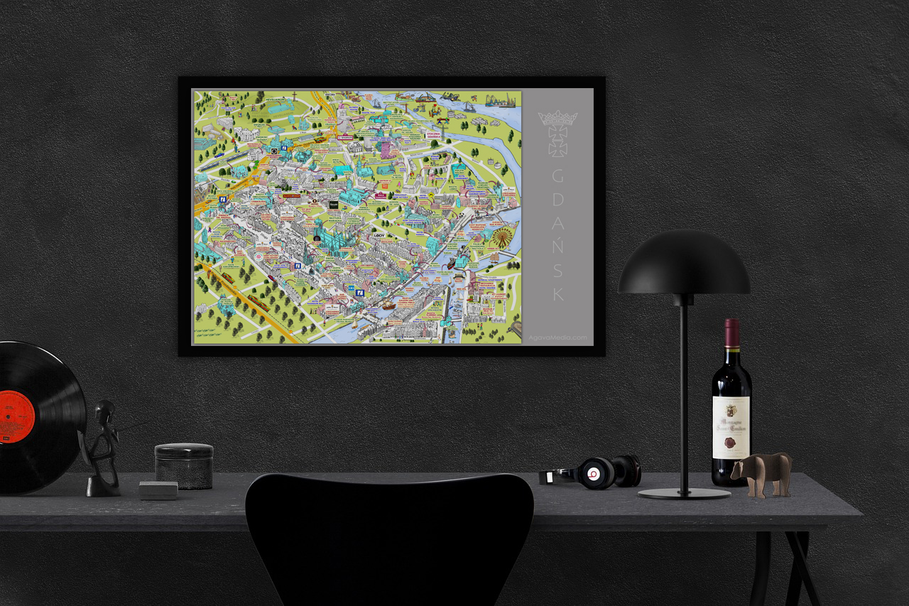 Plakat Gdańsk Mapa 50×70, 21×30, 30×40, 40×50 (ilustrowana)